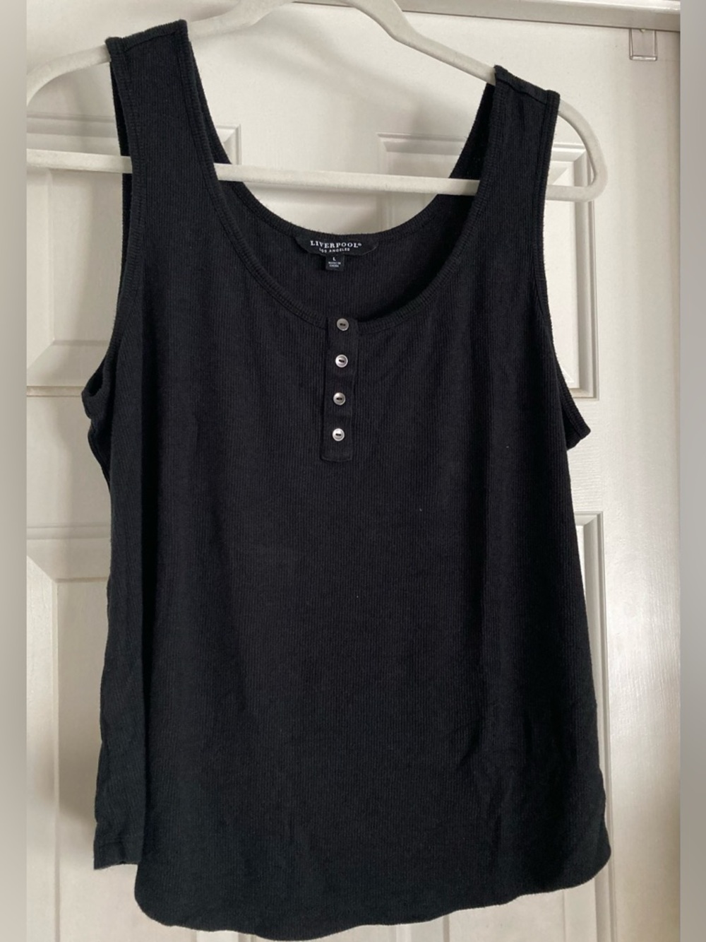 Liverpool Black Ribbed Button-Front Tank
